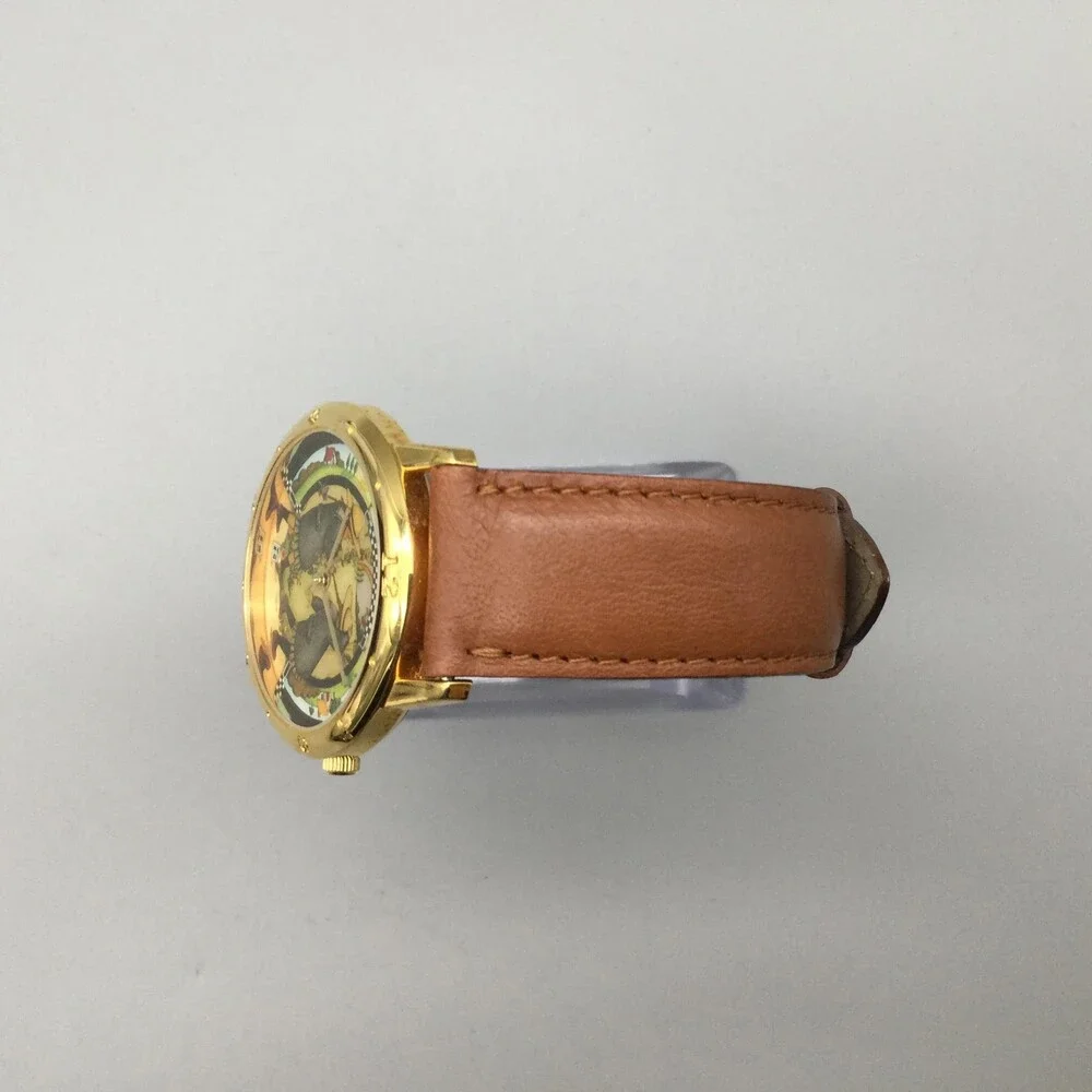 Mary Engelbreit Pals Womens Watch 34mm Gold Tone Brown Leather Band New Battery